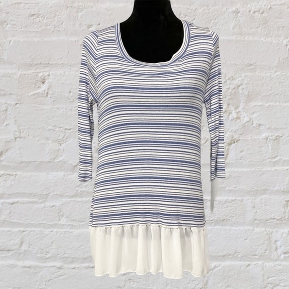 FRANCESCA’S Blue Rain striped top bottom ruffle - Picture 1 of 6